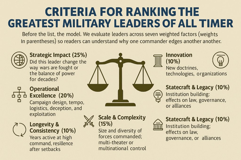 Criteria for Ranking the greatest military leaders of all time ranked