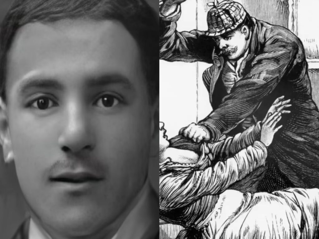 Illustration collage of Jack the Ripper suspects including Kosminski