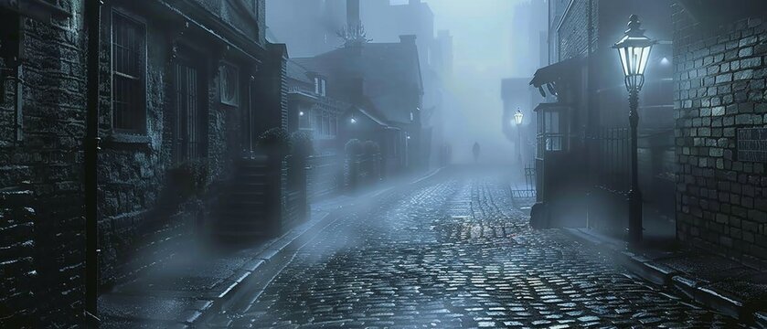 Foggy alley in Whitechapel, reminiscent of Jack the Ripper’s time